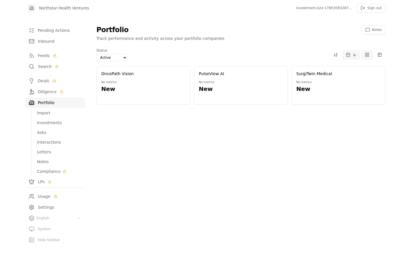 Portfolio monitoring workspace in English